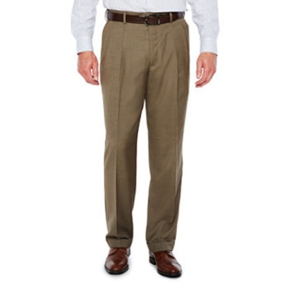 Axcess Brown Mens Dress Pant Pleat 34 x 34 Wool